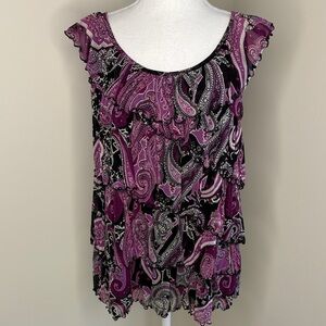 Apt 9 Purple & Gray Paisley Ruffle Layered Blouse - PL